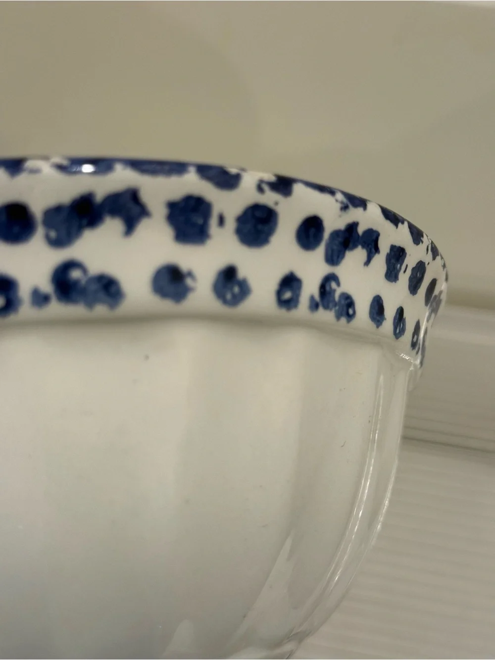 Vintage Pottery Barn Serving Bowls with Blue Speckled Rim Set ~ Made in Italy